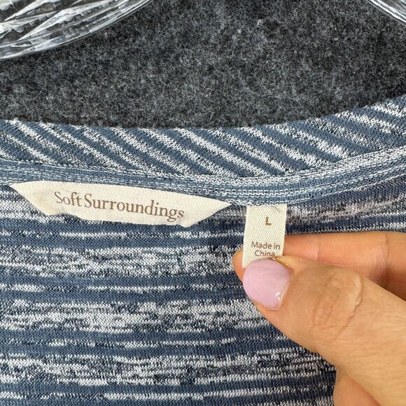 Soft Surroundings Top Women's Large Blue White Striped Embroidered Linen - Picture 3 of 6